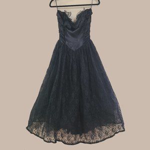 Amazing Vintage Black GUNNE SAX by Jessica McClintock 80s Strapless Goth Gown